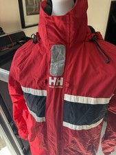Helly Hansen HH Vintage Sailing Jacket Red Navy Waterproof Hooded Coastal Small