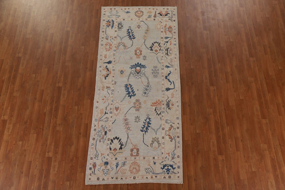 Vegetable Dye Transitional Oushak Turkish Runner Rug 4x9 Ft Handmade Wool Carpet - Image 3 of 4