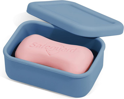 Leak Proof Silicone Travel Soap Case With Draining Tray Bar Soap Holder Blue