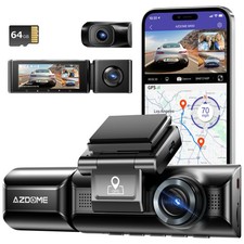 AZDOME 4K Dash Cam Front Rear Cabin Parking Mode Night Vision with 64GB SD Card