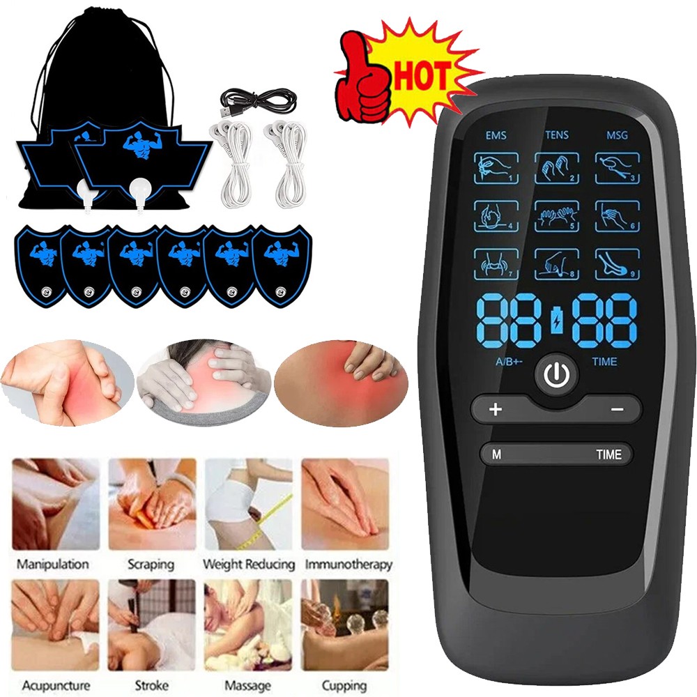 Reizstromgerät Tens mit 9 Modi Zweikanal EMS Pulsmassagegerät Muskelstimulator