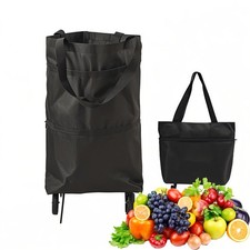 2 in 1 Foldable Shopping Cart with Wheels for Groceries, 25kg Grocery Black
