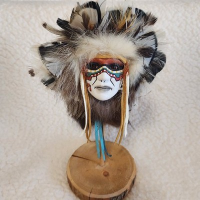 Vintage NATIVE AMERICAN style Indian With feather Headdress On Wood 