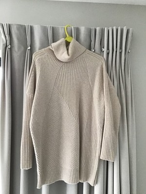 Neuwertiger Samt Grobstrick Creme Rollkragen Pullover Gr. M (12-14UK)