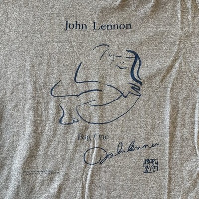 Beatles John Lennon Yoko Ono BAG ONE Vintage Art T- Shirt 80s Gray Single Med EX