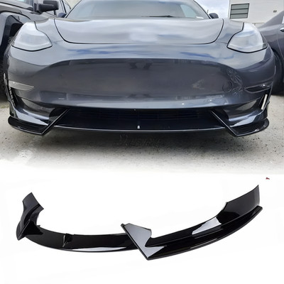 FitsTesla Model 3 2017-2023 Front Bumper Lip Spoiler Splitter Glossy Black ABS