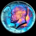 Kennedy Half Dollar 1964 About Uncirculated 90% Silver Monster Rainbow Toning