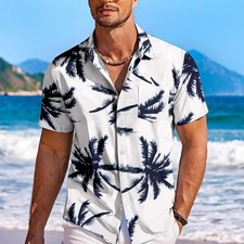 Navy Palm Leaf Hawaiian Shirts for Men Women Kids Tropical Holiday Beach Wear