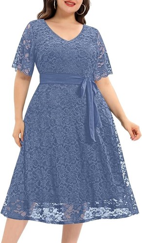 Women Plus Size Lace Bridal Shower Wedding Guest Cocktail Semi Formal V Neck Sho - Picture 4 of 4