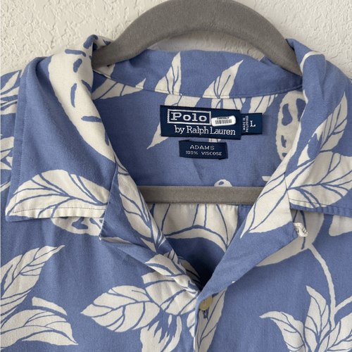 Vtg Polo Ralph Lauren ADAMS Men’s Hawaiian Shirt Sz L Tropical Viscose Coastal - Picture 2 of 4