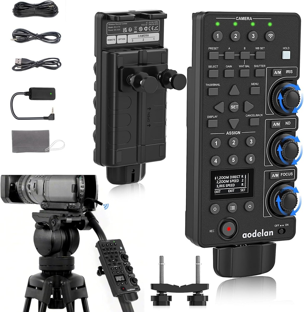 AODELAN Wireless Remote ZC-4 Focus, Iris, Zoom, ND Adjust