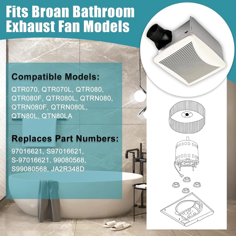 Motor de repuesto S97016621, 99080568 para Broan Nutone QTR070, QTR080, QTN80L Foto 3 de 4