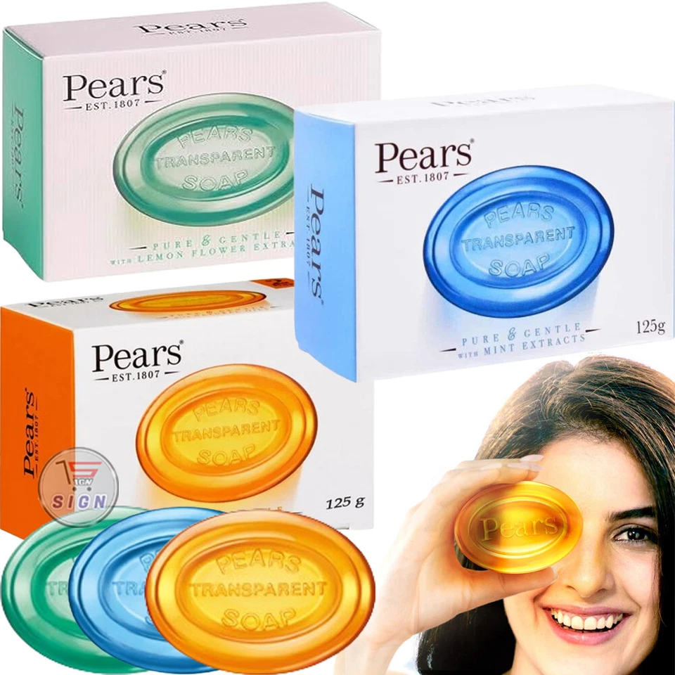 Pears Transparent Gentle Original ,Green Lemon Flower & Blue Mint Bar Soap 125g