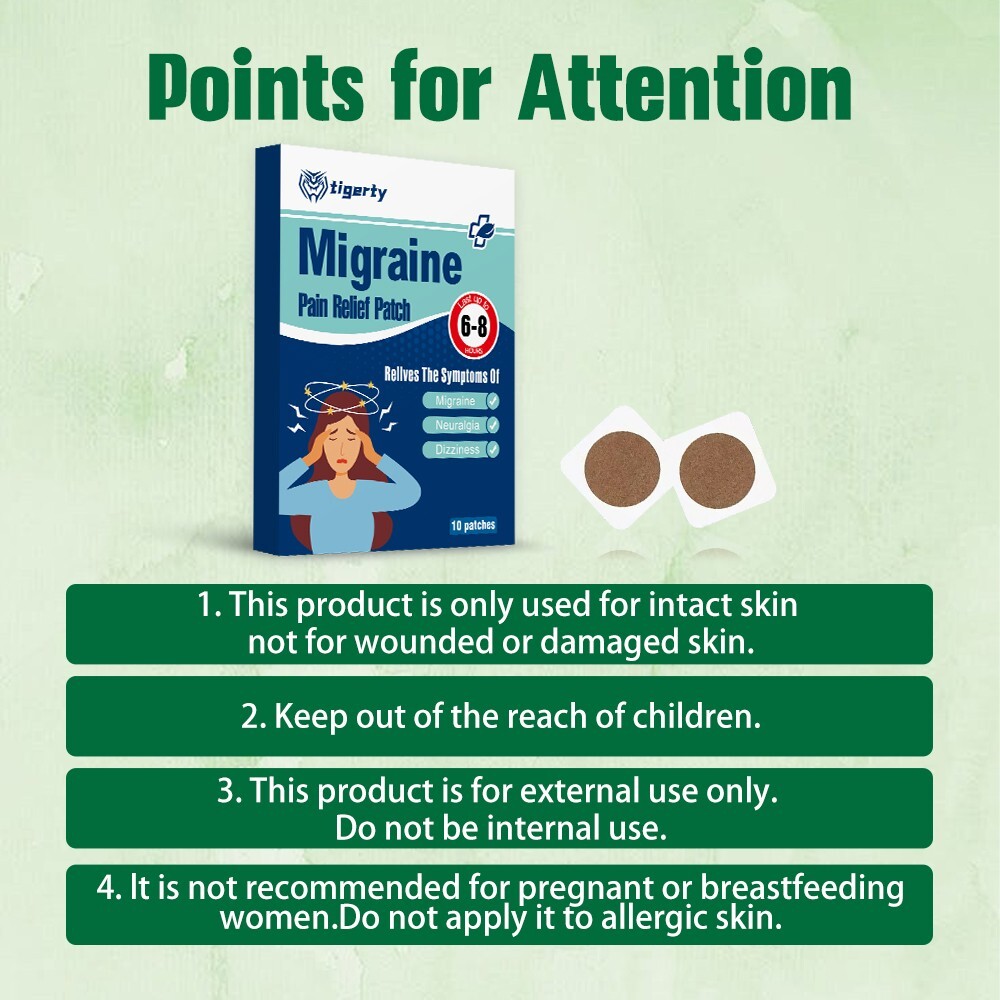 tigerty Migraine Relief Patch Fast Headache Ear Pressure Sooth Natural Herb 20Pc