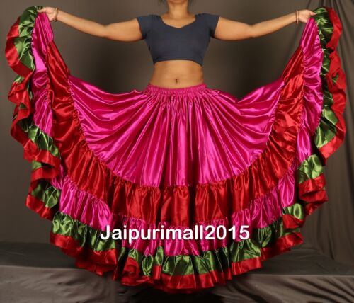 Satin 25 Yard 5 Tiered Gypsy Skirt Tribal Belly Dance Flamenco Ren Fair Costume - Picture 1 of 2