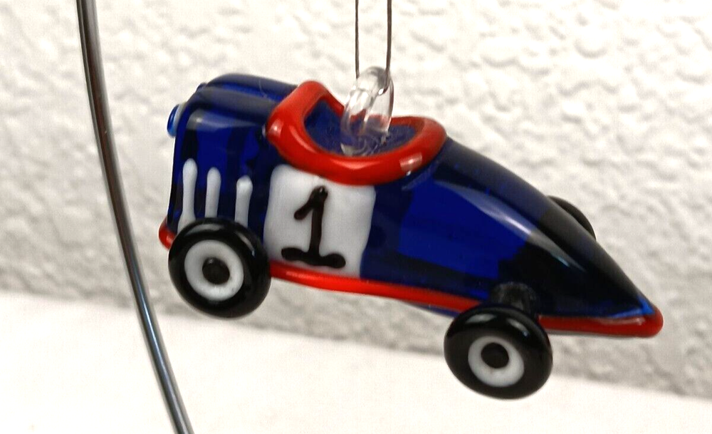 Vintage #1 Soap Box Derby Race Car Glass Christmas Ornament  2 1/4