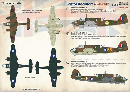 Print Scale 72-328 Decal airplane 1:72 Bristol Beaufort Part 2 Waterslide decals - Picture 5 of 24
