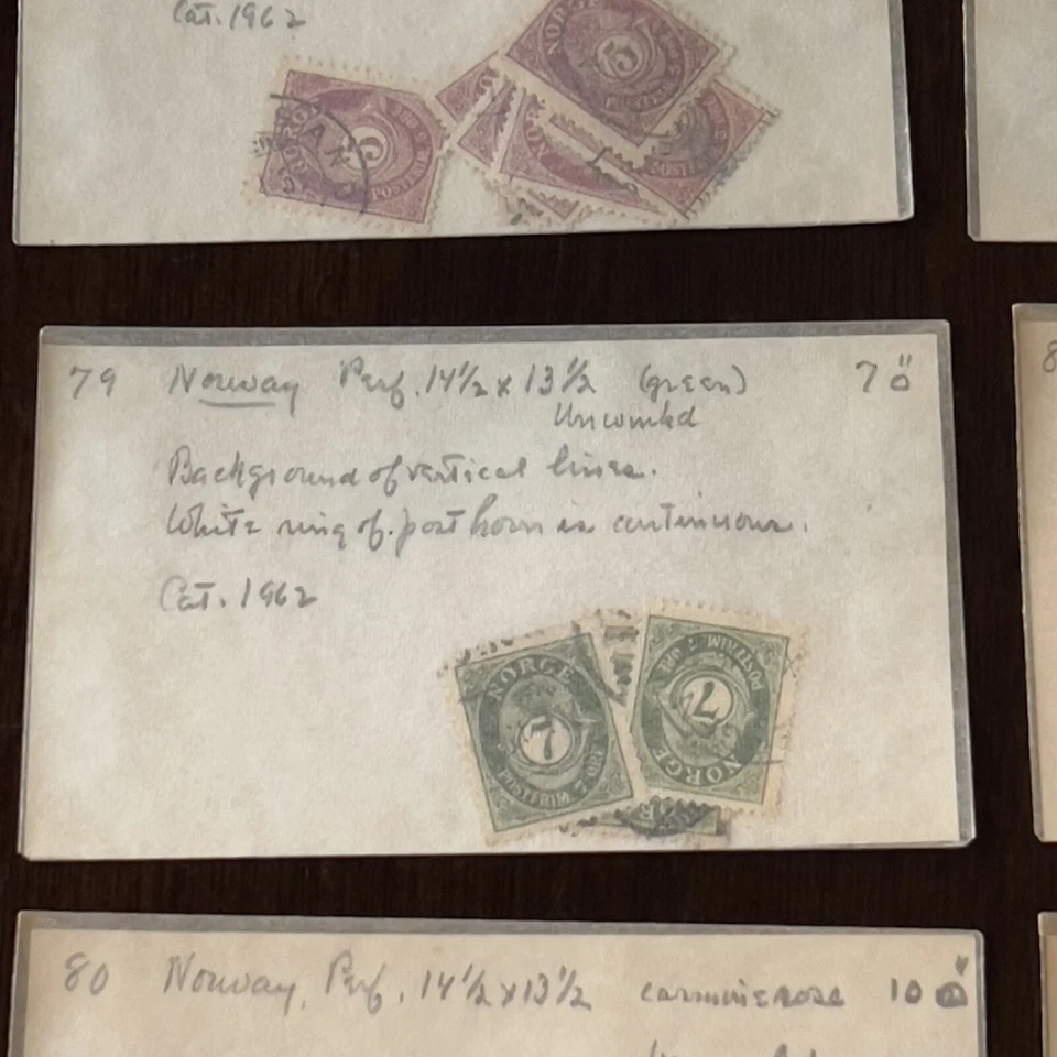 LOTE DE SELLOS DE NORUEGA TEMPRANOS EN VIDRIERAS, POSTHORNS USADOS, MARCOS DE POSTHORN CONTINUOS Foto 4 de 4