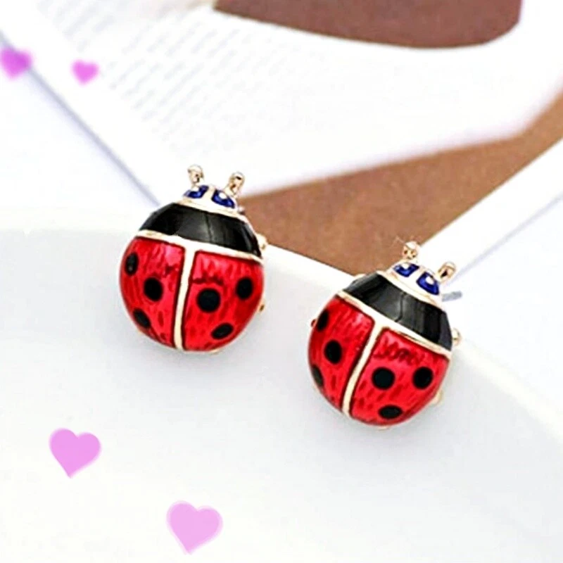 18K Rose Filled Simulate Agate Lovely ladybird Black & Red Stud Earrings - Image 2 of 4