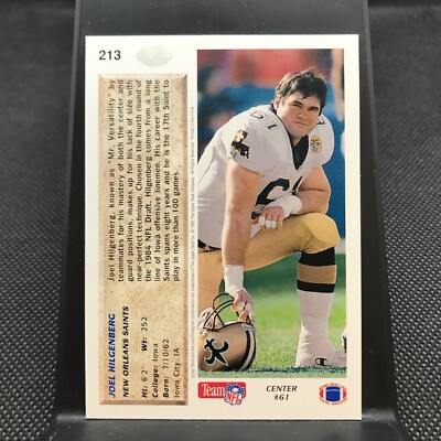 1992 Upper Deck #213 Joel Hilgenberg New Orleans Saints Football