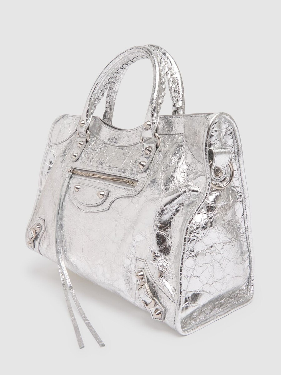 BALENCIAGA Le City Medium Silver Leather Shoulder Bag New | eBay