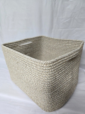 NEW- DAVIHOMI Woven Cotton Rope Basket- Handles- Rectangle 13.5x11x9.5- Tan/Brwn
