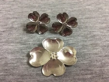 Vintage Sterling Stuart Nye Dogwood Flower Brooch & Screwback Earrings Set