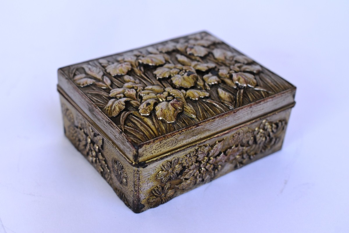 Vintage Floral Japanese Lead Metal Box Jewelry Trinket Vintage Floral Japanese Lead Metal Box Jewelry Trinket