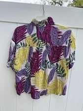 Jane & Delancey Womens Button Up Floral Colorful Short Sleeve Size L Boxy