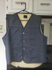 Sears Roebucks Western Wear Sherpa Lined Denim Jean Vest Size large VTG 1970's