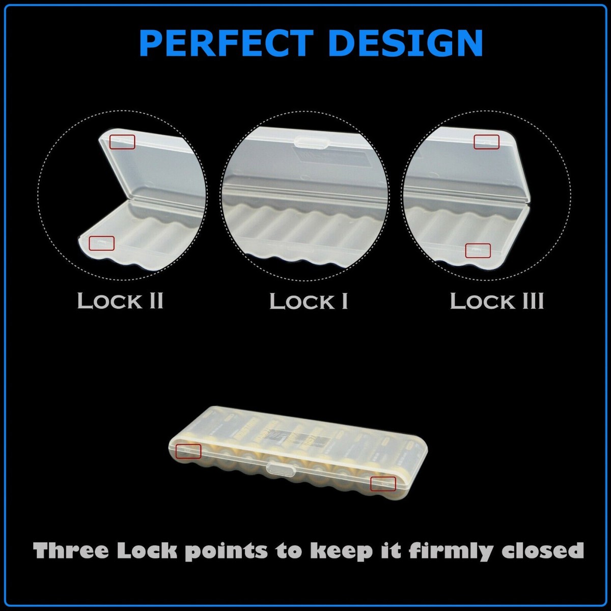Silverfinger 4-Pack Battery Storage Cases – Holds 10 AA Or AAA Batteries Each, Clear Organizer Boxes
