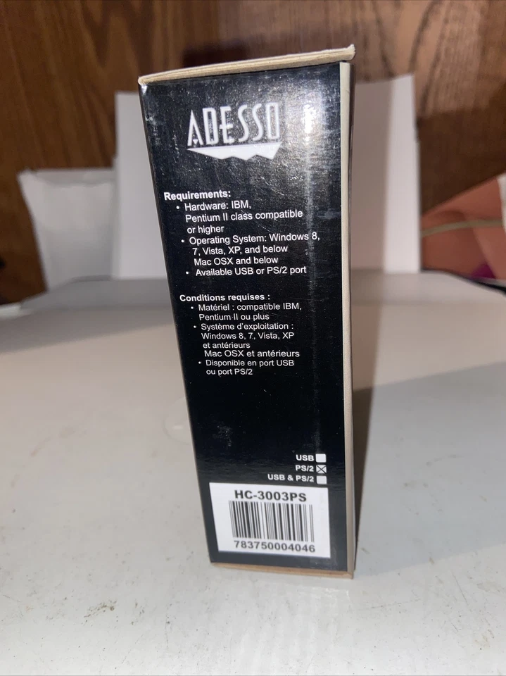 Adesso HC-3003PS Black 3-Button Optical Scrolling PS/2 PC Computer Mouse NIB - Image 2 of 4