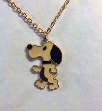 Vintage Enamel Peanuts Snoopy Necklace Tone Chain NOS