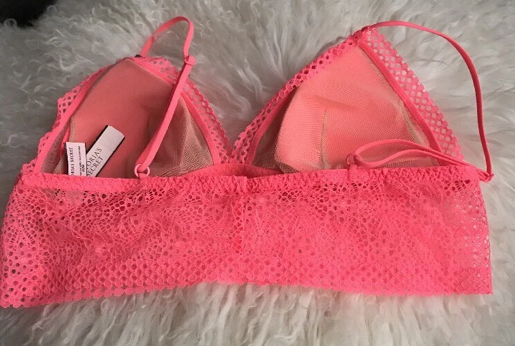 Victoria's Secret Bralette Bra Bright Pink Lace Long Line NWT