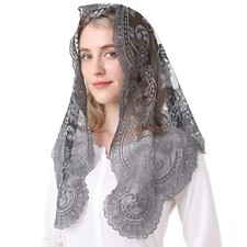 Catholic Veil Church Chapel Scarf Embroidery Lace Latin Mass Grey Black