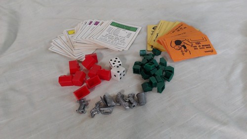 Vintage 1975 Monopoly Replacement Parts Pieces Token Cards Cash Hotel Dice Game - Picture 1 of 2