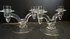 Vintage Set of 2 Double Candleholders Candlesticks Clear Glass