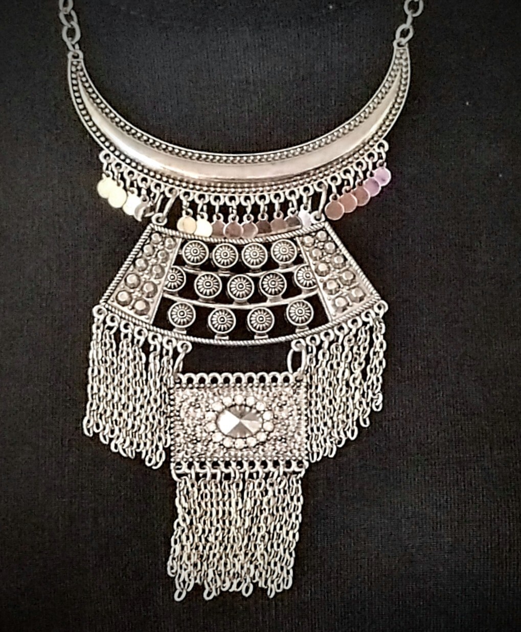 Boho Statement Necklace Silver-toned Adjustable - image 3