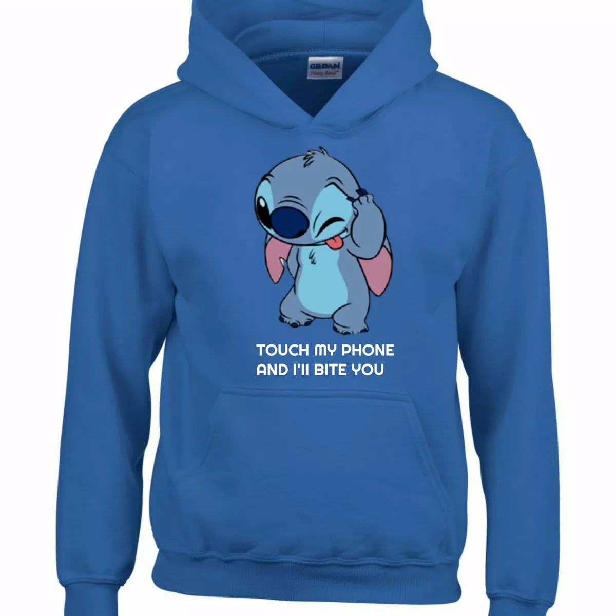 STITCH-TOUCH MY PHONE AND I'll BITE YOU FUNNY KIDS R HOODIE FOR  PRESENT