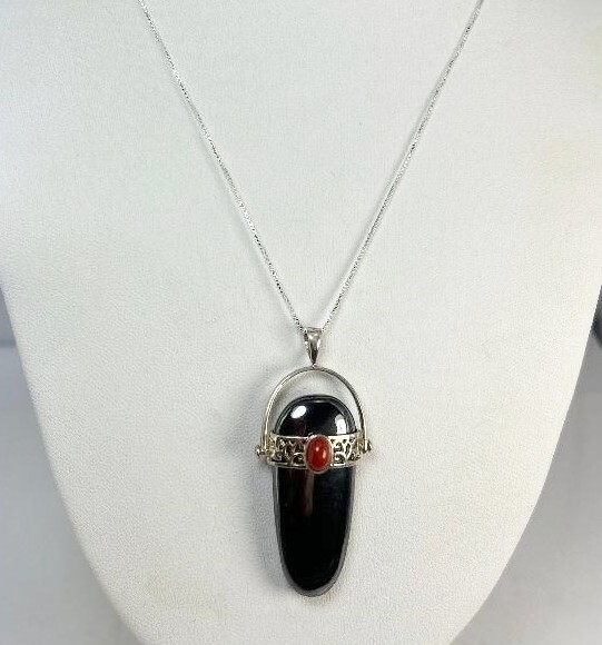 Sterling Silver Solid Hematite Pendant with Small… - image 3