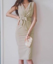 Women's 2024 temperament grace V-neck Butterfly Knot zipper Slim fit midi dress