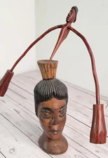 Balancing Kinetic Tribal Folk Art Sculpture Primative Wood Hand Carved Toy Vtg