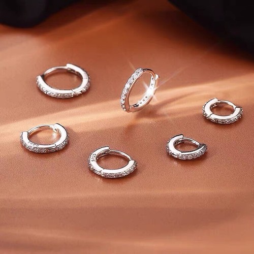 Womens CZ Crystal Small Huggie Hoop Earrings Minimalist Jewelry Gift For Her - Picture 2 of 8