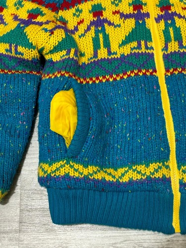 Vintage 90s Zip Up Sweater Colorful Aztec Dutch Geometric Reversible Youth M/L - Picture 7 of 9