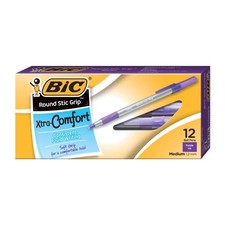 Bic Round Stic Grip Xtra Comfort Fashion Ball Point Pen; Purple; 12 Pa