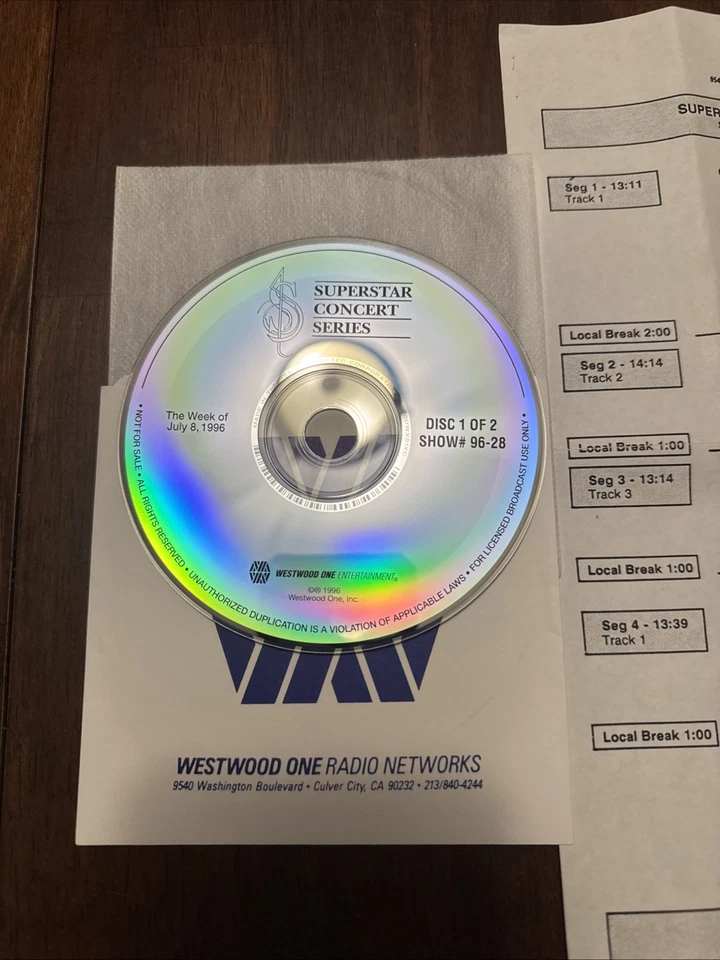 WESTWOOD ONE SUPERSTAR CONCERT SERIES Show #96-28 July 8 1996 Stevie Ray Vaughan - Image 3 of 4