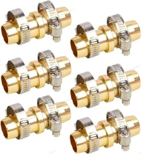 6Set 5/8 Brass Garden Water Hose Connector Repair Mender Kit Ends Fittings Clamp