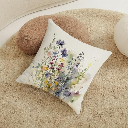 Spring Wild Flower Throw Pillow Covers 16x16 Set of 2 Summer Floral Outdoor - Picture 6 of 8