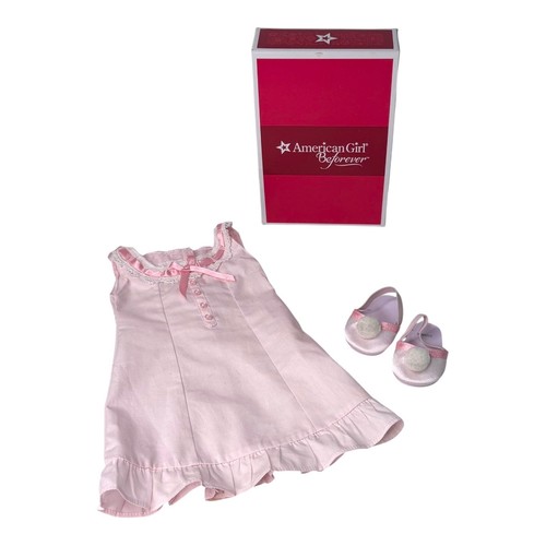 American Girl Samantha BeForever NIGHTGOWN & SLIPPERS Pink Pajama Dress Pom Shoe - Picture 7 of 7