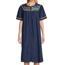 Go Softly Embroidered Peacock Floral Denim Zip Patio Dress | Sz M, Mumu Caftan